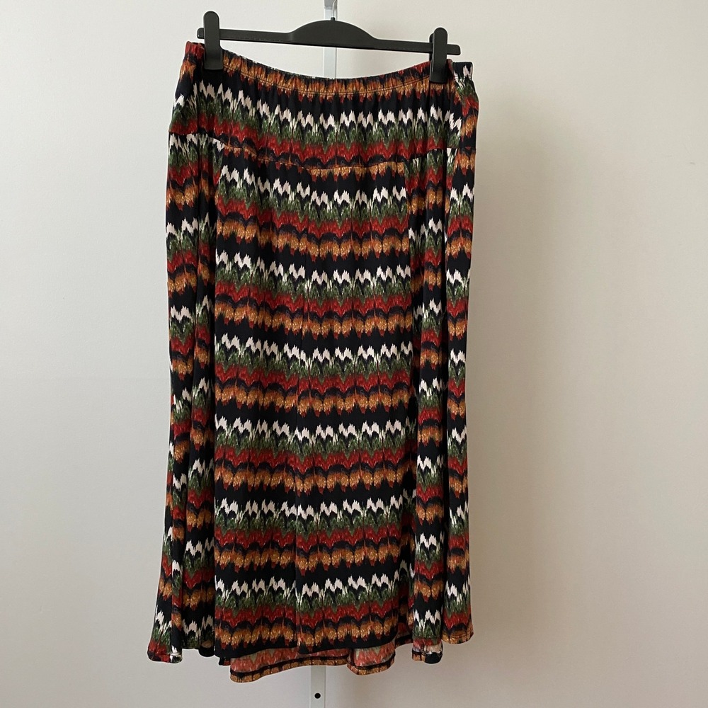 Karen Kane Boho Relaxed Lagenlook Earth Colors Zig Zag Maxi Skirt 3X Multi